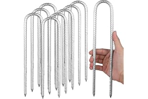 YAYODS 8PCS Rebar Stakes, 12Inch Heavy Duty Galvanized Tent Pegs, U Shaped Metal Garden Stakes Trampoline Pegs, Extra Long Ground Anchor for Camping Tents Trampoline Canopies Sheds Ports Swing Fence