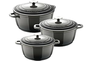 Juego de 3 Cacerolas de Ø20Ø24Ø28cm y 2,4L, 4,4L y 6,5L con tapas en Aluminio fundido en color Gris EXCALIBUR Bergner