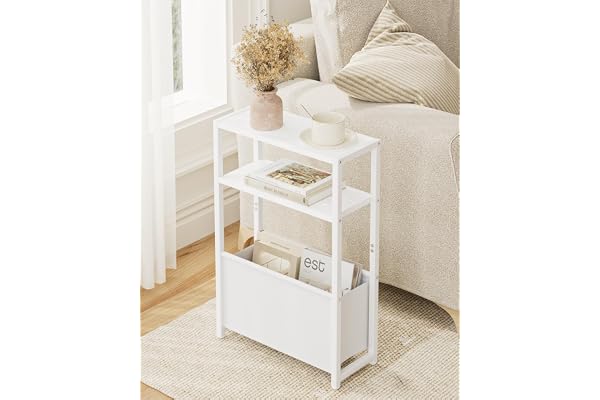 Apetaccat Sidobord med förvaringsutrymme, smalt sidobord i 3 nivåer med väska, smalt nattduksbord, litet soffbord för små utrymmen, sovrum, vardagsrum, kontor