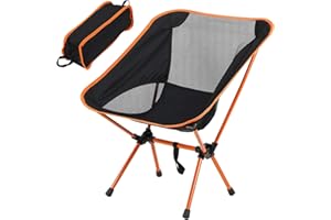 Livhome Folding Camping Chair, Strong Sturdy Portable Chair with Carry Bag, Backpack Camp Chair Ultra lightweight for Travel, Hiking, Festivals, Garden, Fishing, Beach and BBQs (Orange/Black)