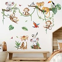 Stickers Muraux Animaux Jungle Decalmile - Koala, Lion, Singe - Déco Chambre Enfant