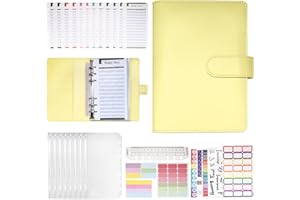ATLIBERSWO Classeur budget A6, budget planner,Avec 12 feuilles de budget et 8 poches à fermeture éclair transparentes, adaptées pour ranger de l'argent liquide, des timbres, des coupons, etc(Amarillo)