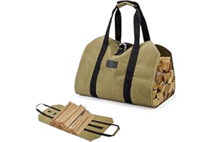 Plliocse Log Carrier Bag 39” x 18” Large Firewood Carrier Bag, Portable Waterproof Firewood Log Carrier Tote bag with Handle for Fireplace, Outdoor Camping, Hiking (Khaki)