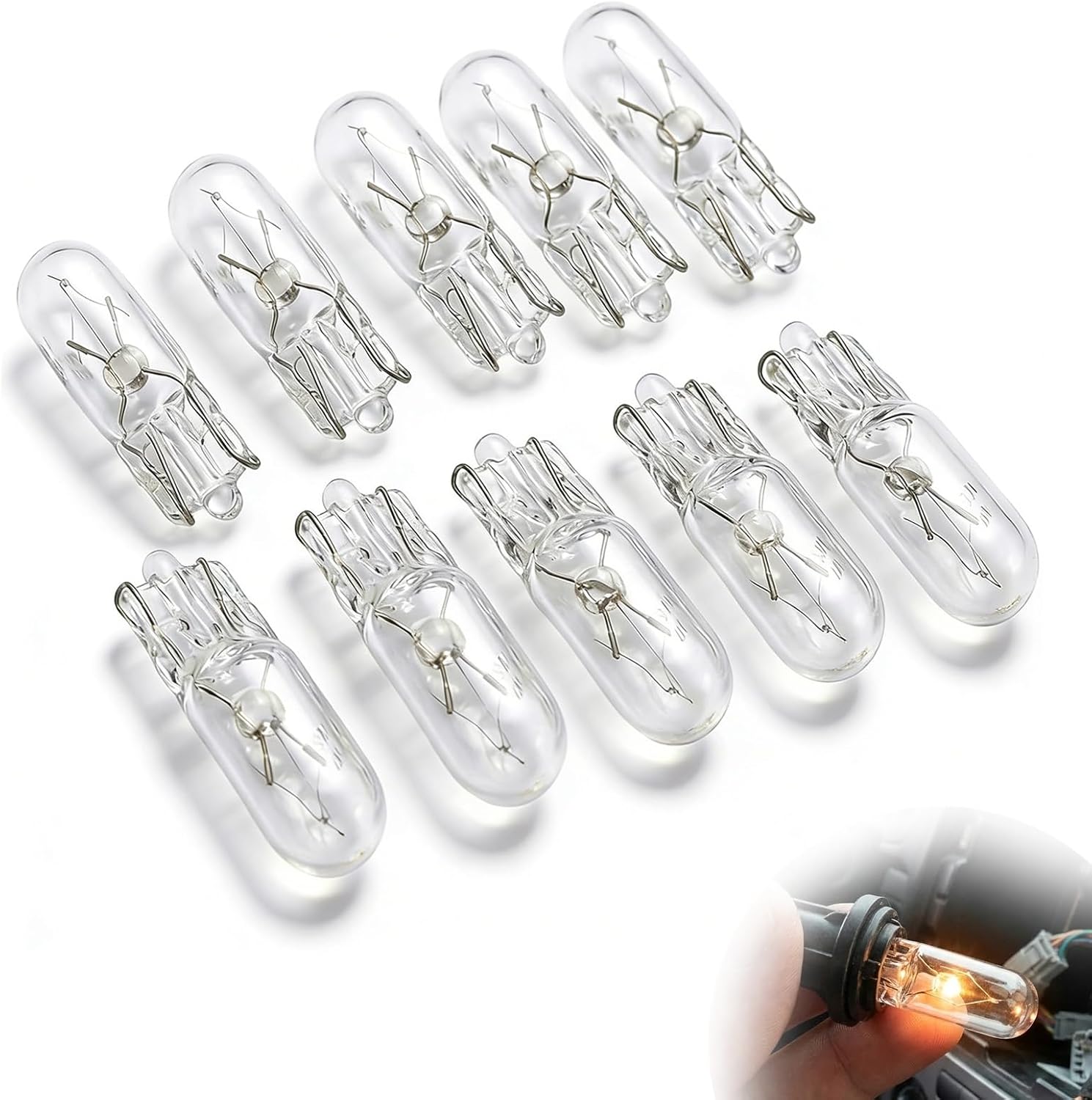 Wcawnlt 10 Piezas Bombilla LED T5 12V W1.2W, Luz Blanca para Tablero de Instrumentos de Auto, Panel de Control Interior, Techo e Iluminación Interior en Automóviles, Camiones, Motocicletas ﻿