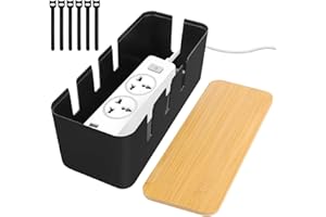 QOUBNIC Caja de Gestión de Cables con Tapa de Bambú, Caja Organizadora Cables Esconder Cables Caja Cables para Ocultar y Organizar el Cableado de Computadora (Negro)