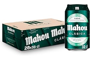 Mahou Clásica, Pack 28 Latas x 33cl, Cerveza Dorada Lager, Auténtica Cerveza Mahou Con Sabor Suave, Refrescante y Con Espuma Consistente, 4.8% Vol. Alcohol