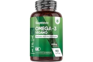 WEIGHTWORLD Omega 3 Vegan in 90 Softgel da 2000 mg, DHA, EPA, Omega3 Vegetale da Olio Algale, DHA ed EPA Contribuiscono al Mantenimento di Livelli Normali di Trigliceridi nel Sangue (EFSA), Senza Glutine né OGM