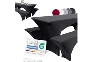 ‎BEAUTISSU Beautissu Edles Stretchhussen Set 3tlg. Victoria - Elastische Hussen für Bierzeltgarnitur 220x50 cm – Festliche Husse Biertisch + 2 Bierbank in Schwarz