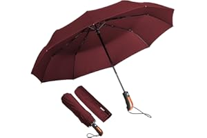 KASTEWILL Parapluie Pliant, Parapluie Homme Pliant Solide Compact Noir, Parapluie Pliable Automatique Imperméable En Teflon, Parapluies Voyage anti vent Pour Femme avec 10 Baleines de Diamètre 106 cm