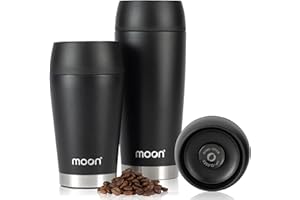 MOON BOTTLES Moon 360° Travel Mugs - Leakproof Reusable Coffee Cup for Hot Drinks - Insulated Stainless Steel Thermal Mug, Fits Car Cup Holders (450ml, Powder Coat/Black)
