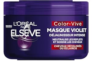 L'OREAL PARIS L'Oréal Paris - Masque Violet Déjaunisseur Intense - Pour Cheveux Décolorés ou Éclaircis - Neutralisation des Reflets Jaunes & Orangés - Elseve Color-Vive - 250 ml