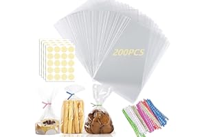 Rhimooay 200 Stück Kleine Tüten für Süßigkeiten, 20x15 cm Plastiktüten Cellophantüten Klein, Süßigkeiten Tüten, Candybar Tüten, Kleine Tütchen Zellophantüten für Hochzeit