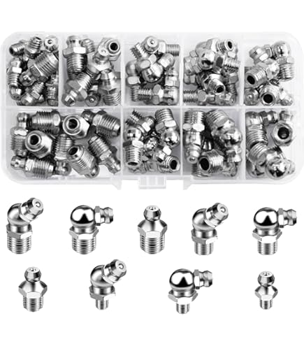 Ksnowqi Schmiernippel Set 105-teilig - M6 M8 M10 Mit 45° 90° 180° Winkeln