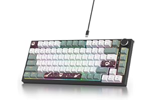 SOLIDEE Mechaniczna klawiatura przewodowa 75 procent,Klawiatura z wymiennymi przełącznikami,podświetleniem RGB i strukturą Gasket,82 klawisze klawiatury mechanicznej TKL z pokrętłem(82 Misty)