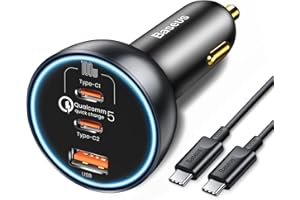 ‎BASEUS Baseus 160 W Ładowarka Samochodowa USB C 3 Porty, QC5.0 PD3.0 PPS Adapter Ładowarki Samochodowej USB z Gniazdem Zapalniczki do iPhone 15 14 13 Pro Samsung S24 S23 Ultra iPad MacBook Pro