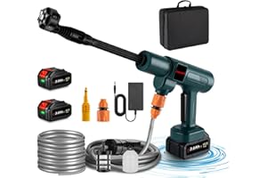 ONEVAN hidrolimpiadora bateria, 60bar portatil Pistola de Agua a presión con batería de 2x3.0ah, 6 en 1 y 180° Boquilla, 20v hidrolimpiadora de Alta presion inalámbrico para Coche, jardín