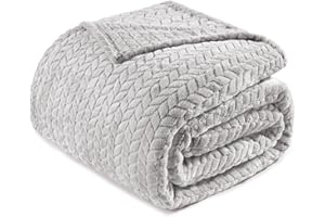 Exclusivo Mezcla Kuscheldecke Flanell-Fleecedecke mit Blättermuster, 220 x 240 cm Sofadecke für Ganzjahreszeit, Flauschig und Warm, Hellgrau