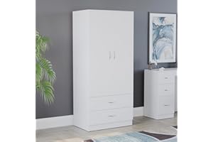 Vida Designs Riano Wardrobe, With Shelf & Hanging Rail Bedroom Storage Furniture (White, 2 Door & 2 Drawer)
