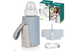 LIONELO Thermup Go Plus przenośny podgrzewacz do butelek dla niemowląt, utrzymuje ciepło płynów, 5 temperatur roboczych od 38 do 500 C, ładowanie przez USB, 8 godzin pracy, cichy wyświetlacz LCD