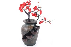 FETCOI 30x18x40cm Harz Vase Desktop Brunnen mit Wasserpumpe, Tischbrunnen Dekoration Harz Zimmerbrunnen für Zen Meditation Home Office