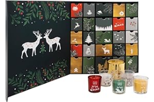 WEB2O Origineller Adventskalender mit 25 Duftkerzen im Glas mit Spruch - Adventskalender kerzen - Mehrfarbige Weihnachtsversion