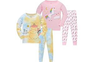 LOLPIP Mädchen Pyjamas 100% Baumwolle Schlafanzug für Kinder Schlafkleidung Langarm 4 Stück Set 1-12 Jahre