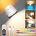 Ledronix Wall Light Indoor, Wireless LED Wall Lamp with Touch/Remote Control, Rechargeable Wall Sconce, 360° Rotatable Up and Down Light Dimmable, Timer Function, 12 RGB Color, 3 Ambient Modes, 1 Pcs