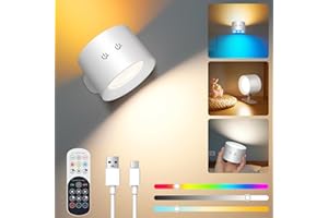 Ledronix Wall Light Indoor, Rechargeable LED Wall Lamp with Remote Control, Dimmable RGB Ambient Lighting, Timer Function Touch Control 360° Rotatable Up and Down Light, 1 Pcs