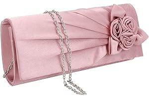 EVEOUT Pochettes et Clutches Sac à Main pour Femme Satin Fleur Sac de Soirée Bourse de mariée pour Mariage Rose