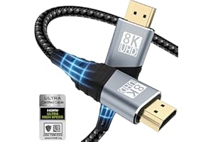YUETUOL Câble HDMI 2M, 8K@60Hz Câble HDMI 2.1, 48gbps Haute Vitesse 4K@120Hz pour PS5 Console 7680P DTS:X eARC Dolby Vision, HDCP 2.2/2.3, HDR Dynamique,Compatible avec PS5/4/3 X-BOX HDTV