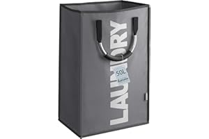 Caroeas 50L Collapsible Laundry Basket, Foldable Waterproof Washing Basket with Handles, Slim Laundry Bin for Laundry Room Bedroom (Dark Grey)