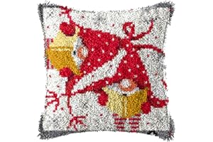 SKTWOE Weihnachten Kissenbezug Knüpfset Knüpfteppich Für Kinder Und Erwachsene Anfänger Knüpfkissen Zum Selber Knüpfen Knüpfteppiche Kreuzstich Kreativ Set Latch Hook Kit 43Cm X 43Cm