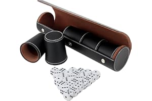 Belle Vous Cubilete Dados (Pack de 5) 25 Dados y Estuche de Transporte - Set de Cuero Artificial Profesional Negro - Silencioso para Juegos de Mesa