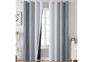 VEHEDE Blackout Curtains 90 Inch Drop for Bedroom with Ombre Wave, Grey and Greyish White Gradient Thermal Insulated Home Decorative Window Drapes for Living Room, W52 x L90 Inch, 2 Pieces