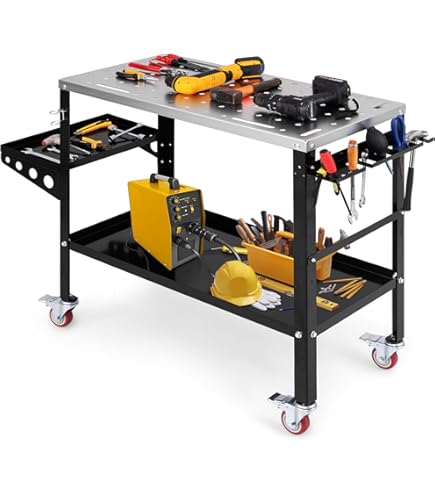 Stamos Welding Group SWG-TABLE1200-3D Lastafel met omranding, 1000 kg, 120 x 80 cm, lastafel, geperforeerde plaat, lastafel, wielen