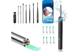 FENGBAO Otoscope Oreille, Nettoyant Oreille Otoscope, 1296P HD Kit Camera Oreille d'élimination du cérumen avec 6 lumières LED, Outil De Nettoyage D'oreille De 4,5 Mm, Adapté Aux iOS et Android (Noir)