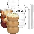 Verres à Bulles Nervurés 550 Ml - Lot De 4 - Pour Café Glacé, Latte, Cocktails, Jus - Verre épais Rétro - Lave-vaisselle Safe