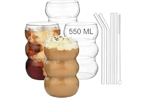 ALINK Bubble Gläs Lot de 4 verres à boire, nervurés, 550 ml, verres à latte macchiato, verres à café glacé, verres à cocktail