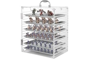 Famard Estuche de transporte en miniatura para almacenamiento de miniaturas coleccionables, vitrina de figuras de acción de acrílico transparente con puerta protectora compatible con Warhammer 40k,