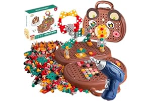 GESMAY Magic Montessori Play Toolbox, Magic Montessori Play Toolbox Bear with Drill, Creativity Tool Box, Creative Mosaic Puzzle Toy With Electric Drill Screw Tool Set, for Kids Ages 3-12 Years Old (A)