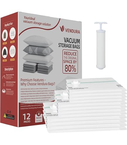 FoxCyllene 6-Pack Herbruikbare Vacuüm Compressiezakken - Incl. Handpomp, Voor Kleding Dekbedden En Kussens