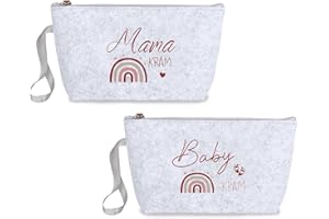 CHANUMETAL 2 Pcs Kosmetiktasche Geschenke für Schwangere, Baby Geschenk Zur Geburt Für Werdende Mütter Junge Mädchen Babyparty Geschenk, Geschenk Werdende Mama, Hellgrau Windeltasche