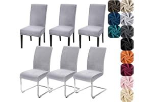 Alishomtll Dining Chair Covers Set of 6 Stretch Velvet Chair Covers for Dining Chairs Elastic Removable Chair Slipcovers Washable Chair Protector for Hotel Banquet Ceremony (Silver Grey, 6pcs)