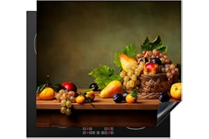 KitchenYeah© Protezione Piano Induzione 59x51 cm Cucina Copri Fornelli Proteggi di Cottura Antiscivolo Tappetino Rustico - Cestino - Frutta - Natura morta