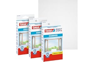 tesa INSECT STOP insektsnät - 3x 100 cm x 100 cm - Vit | 3-delat tillskärbart insektsnät för fönster - utan borrning, insekts
