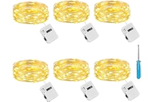 litogo Lot de 6 Mini Guirlande LED à Pile avec 3 Modes, 2M 20LED Petite Guirlande Lumineuse Pile, IP65 Étanche Guirlande LED Interieur pour Chambre Mariage Fête Noël Décoration, Blanc Chaud
