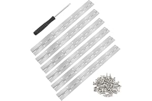 TIANCONGYUN 6 Stück klavierband edelstahl, 30cm Lange scharnierband mit Schraubendreher und Schrauben, Silber scharnier edelstahl mit Löchern für Türen Klaviere, Schranktüren, Aufbewahrungs Box