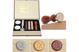 MINGTING Wax Seal Stamp Kit, PUQU Classical Old-Fashioned Antique Wax Stamp Seal Kit Initial Letters Alphabet Set Gift Box with Vintage Wooden Handle and Brass Color Head (F)