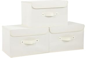 ENUMAIL Fabric Storage Boxes Container, Cube Organizers with Flip-Top Lid and Handles, Bins for Organizing Home, Office and Closet, Beige, 3 Pack, 33x23x20cm
