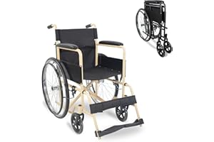 Mobiclinic®, Silla de Ruedas, Plegable, Denver, Asiento 46 cm, Freno Manual, Respaldo Desmontable, Reposapiés Abatibles, Resistente, Crema y negro